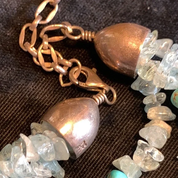 TURQUOISE,Sterling and aquamarine 3 strand necklace,MERMAID - Picture 8 of 12